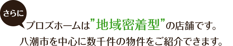 プロズホームは”地域密着型”の店舗です。八潮市を中心に数千件の物件をご紹介できます。